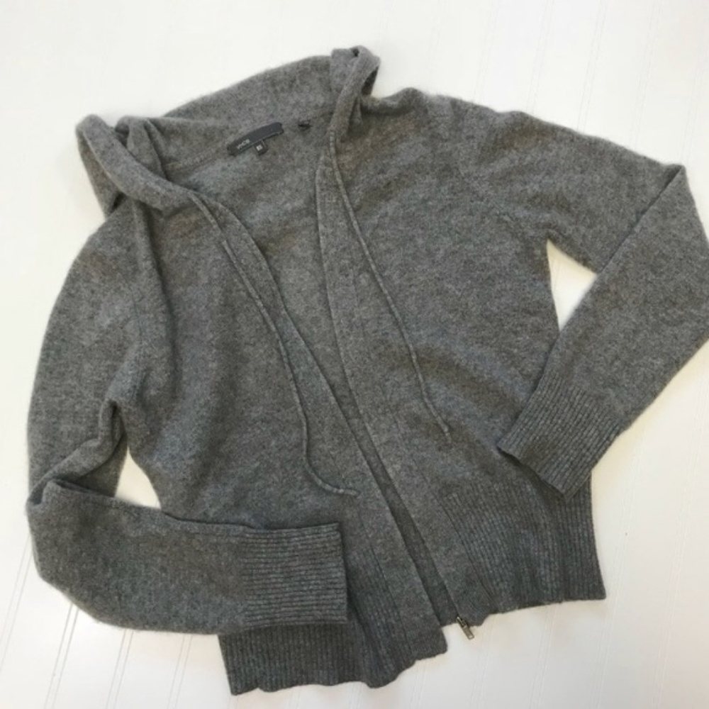 Vince grey cashmere zip up hooded sweater XS